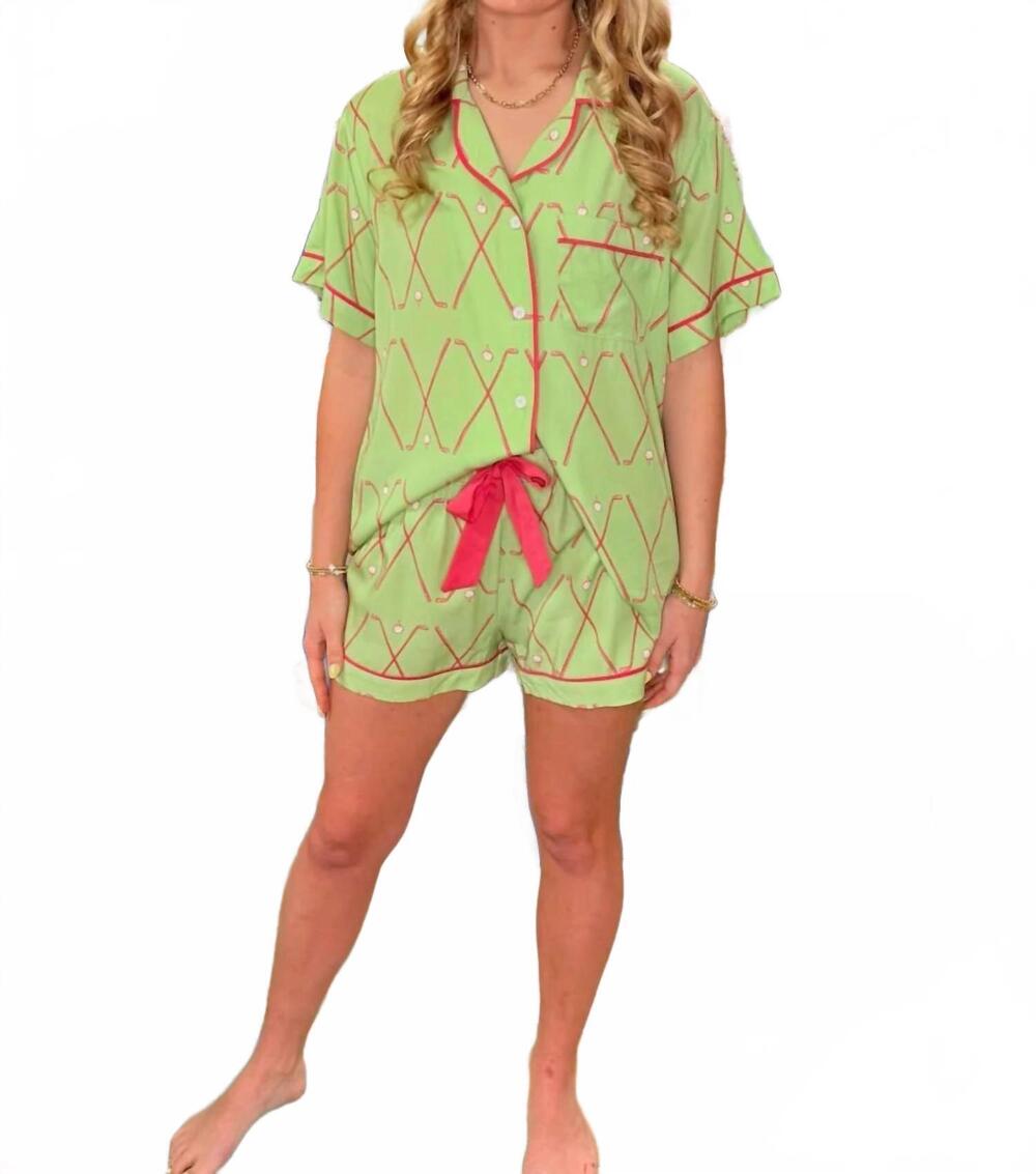 NEW KATIE KIME women's birdie pajama shorts set in green multi